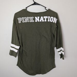 Victoria's Secret PINK 3/4 Sleeve Shirt PINK NATION Olive Green XS